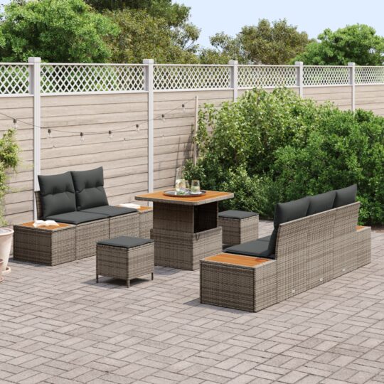 3362858 3 Set de canapele pentru grădină cu pernă 8 pcs Gri Rattan poli 3362858 3