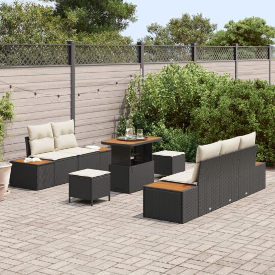 3362860 3 Set de canapele pentru grădină cu pernă 8 pcs Negru Rattan poli 3362860 3
