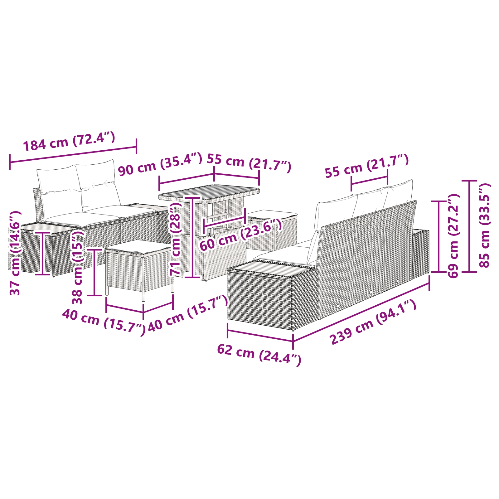 3362861 12 Set de canapele pentru grădină cu pernă 8 pcs Bej Rattan poli Set de canapele pentru grădină cu pernă 8 pcs Bej Rattan poli - imagine 12