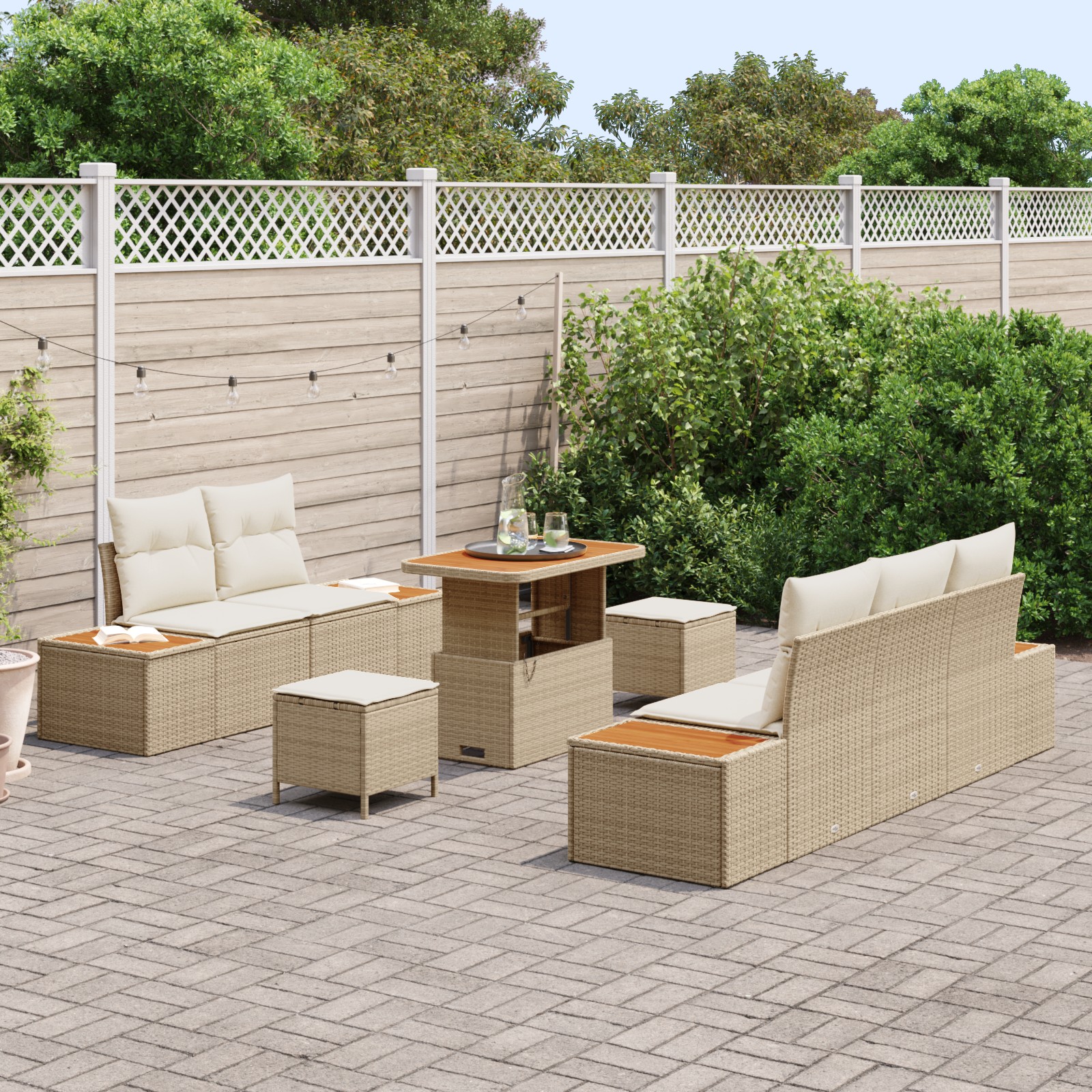 3362861 3 Set de canapele pentru grădină cu pernă 8 pcs Bej Rattan poli Set de canapele pentru grădină cu pernă 8 pcs Bej Rattan poli - imagine 3
