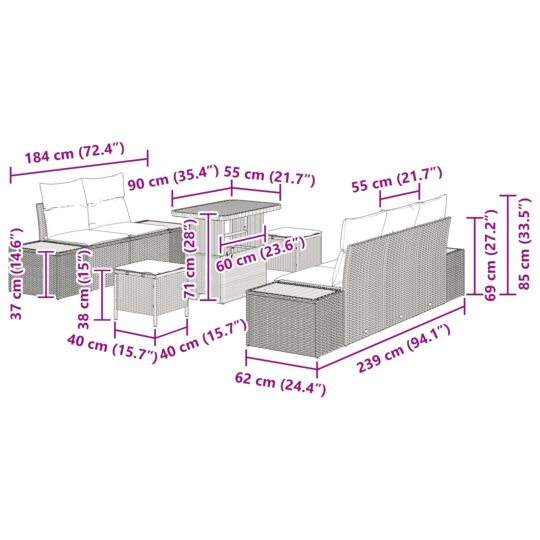 3362863 12 Set de canapele pentru grădină cu pernă 8 pcs Gri Rattan poli 3362863 12