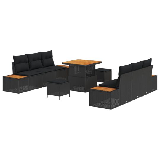 Alternative view of Set de canapele pentru grădină cu pernă 9 pcs Negru Rattan poli