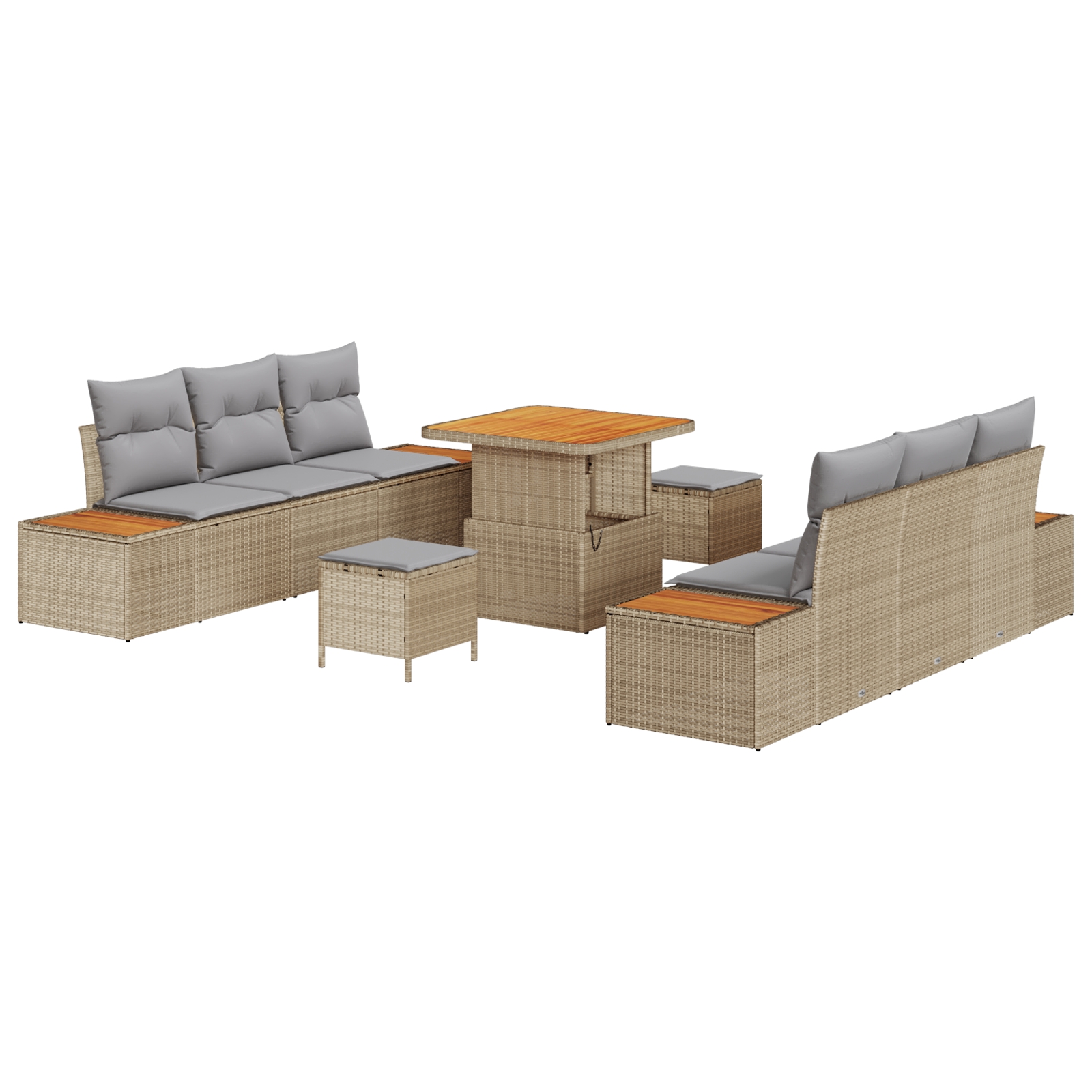 3362867 2 Set de canapele pentru grădină cu pernă 9 pcs Bej Rattan poli Set de canapele pentru grădină cu pernă 9 pcs Bej Rattan poli - imagine 2