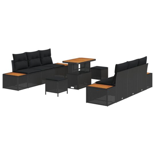 Alternative view of Set de canapele pentru grădină cu pernă 9 pcs Negru Rattan poli