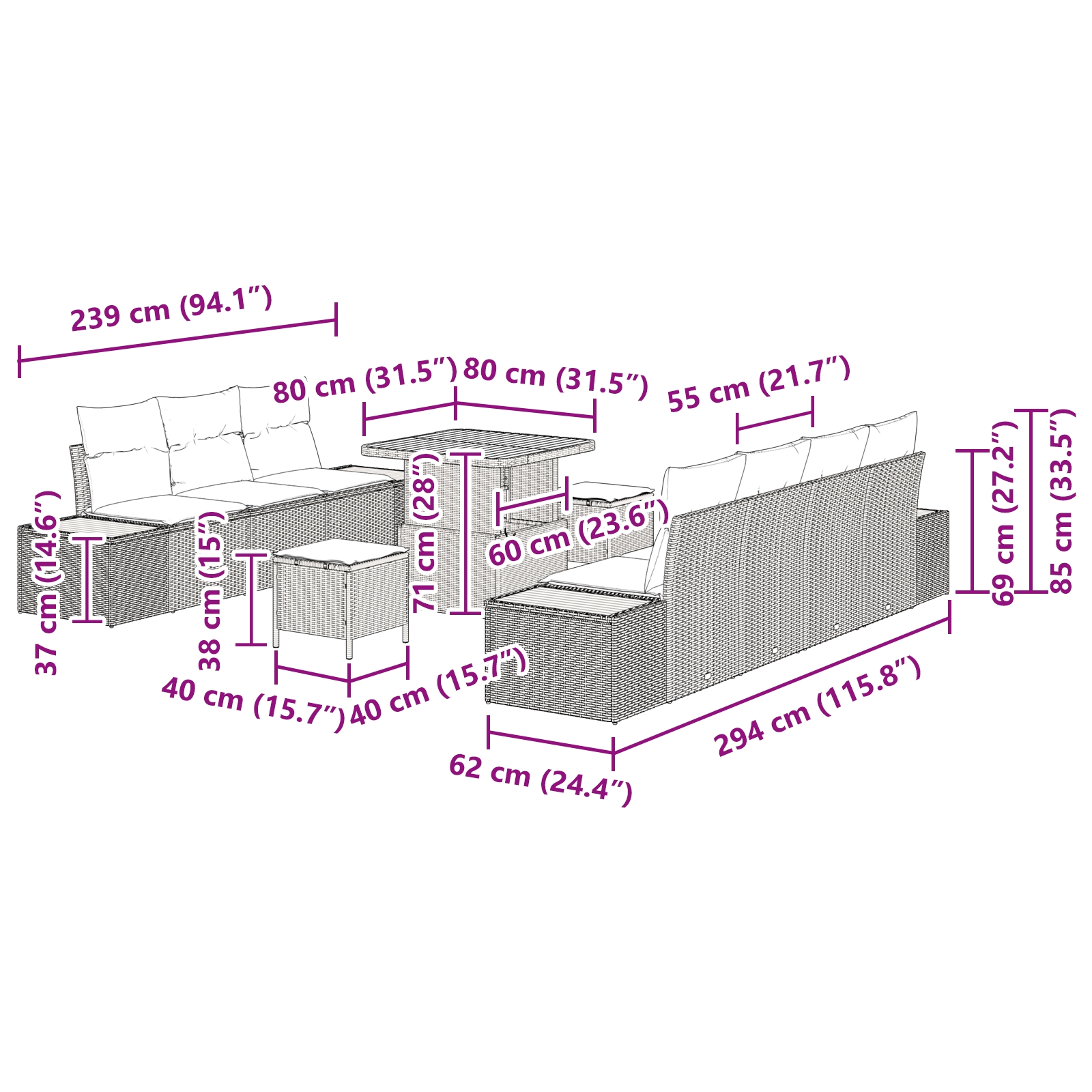 3362876 12 Set de canapele pentru grădină cu pernă 10 pcs Bej Rattan poli Set de canapele pentru grădină cu pernă 10 pcs Bej Rattan poli - imagine 12