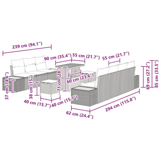 3362880 12 Set de canapele pentru grădină 10 pcs Negru Rattan poli 3362880 12