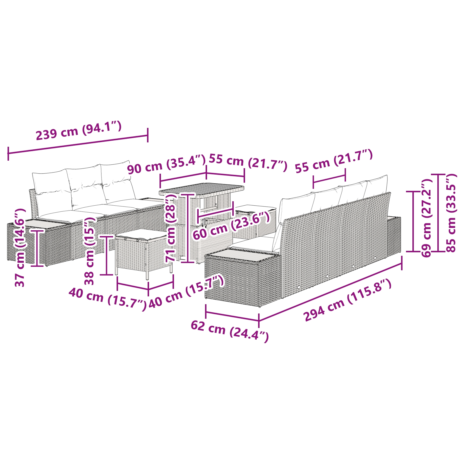 3362883 12 Set de canapele pentru grădină cu pernă 10 pcs Gri Rattan poli Set de canapele pentru grădină cu pernă 10 pcs Gri Rattan poli - imagine 12