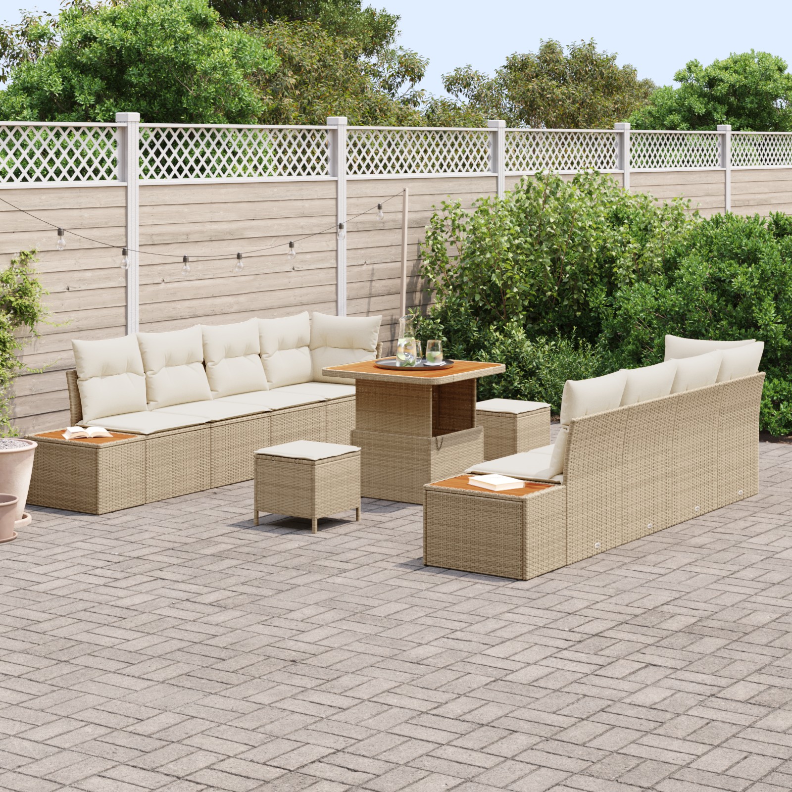 3362886 3 Set de canapele pentru grădină cu pernă 11 pcs Bej Rattan poli Set de canapele pentru grădină cu pernă 11 pcs Bej Rattan poli - imagine 3