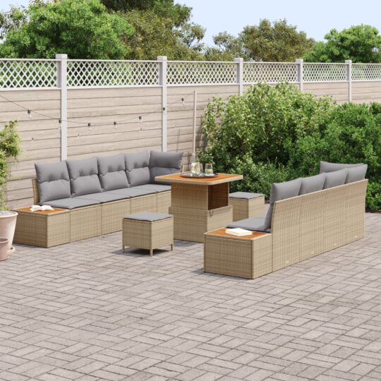 3362887 3 Set de canapele pentru grădină cu pernă 11 pcs Bej Rattan poli 3362887 3