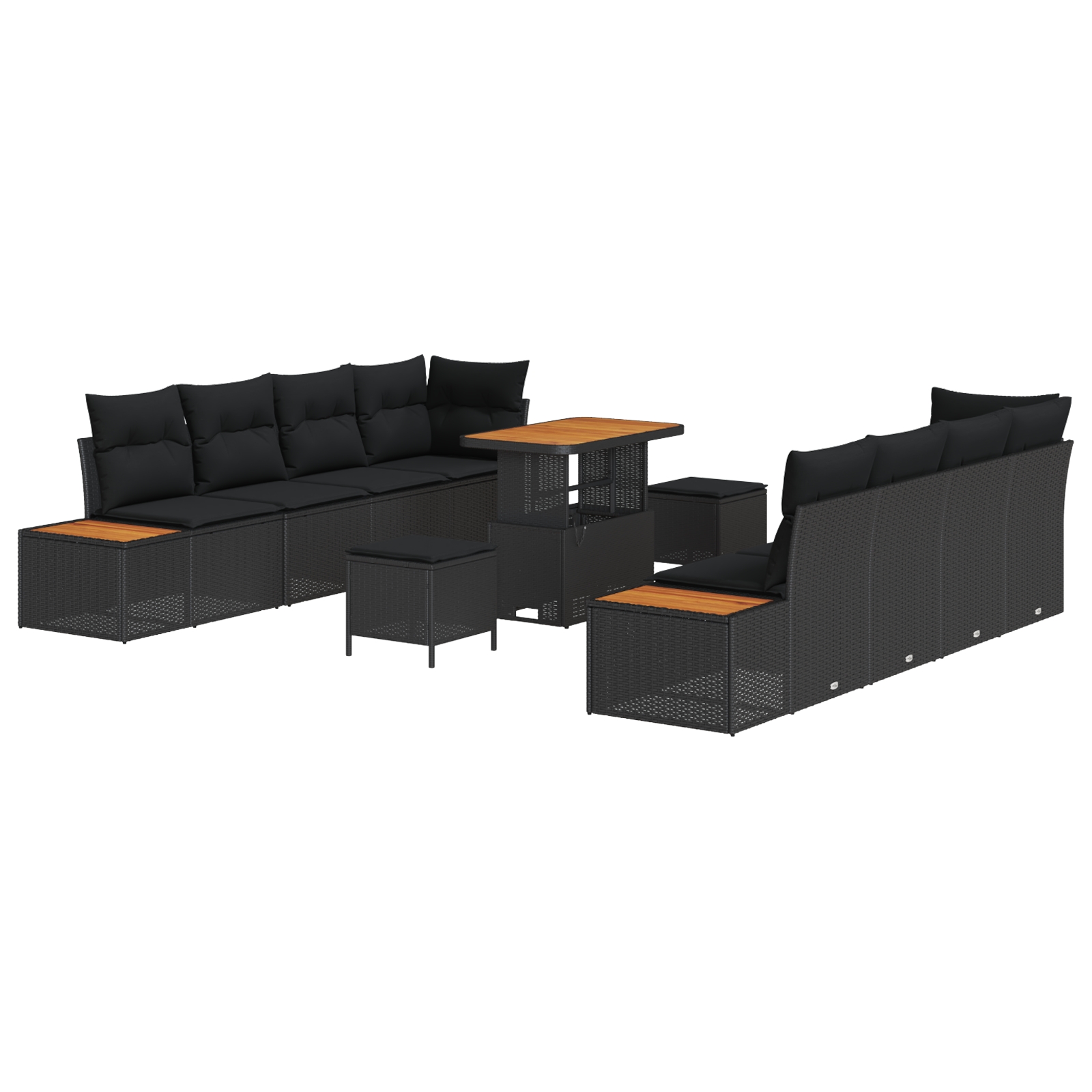 3362889 2 Set de canapele pentru grădină 11 pcs Negru Rattan poli Set de canapele pentru grădină 11 pcs Negru Rattan poli - imagine 2