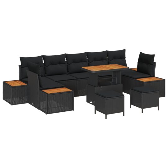 Alternative view of Set de canapele pentru grădină 10 pcs Negru Rattan poli