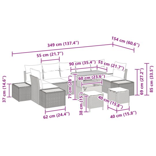3362902 12 Set de canapele pentru grădină cu pernă 10 pcs Bej Rattan poli 3362902 12