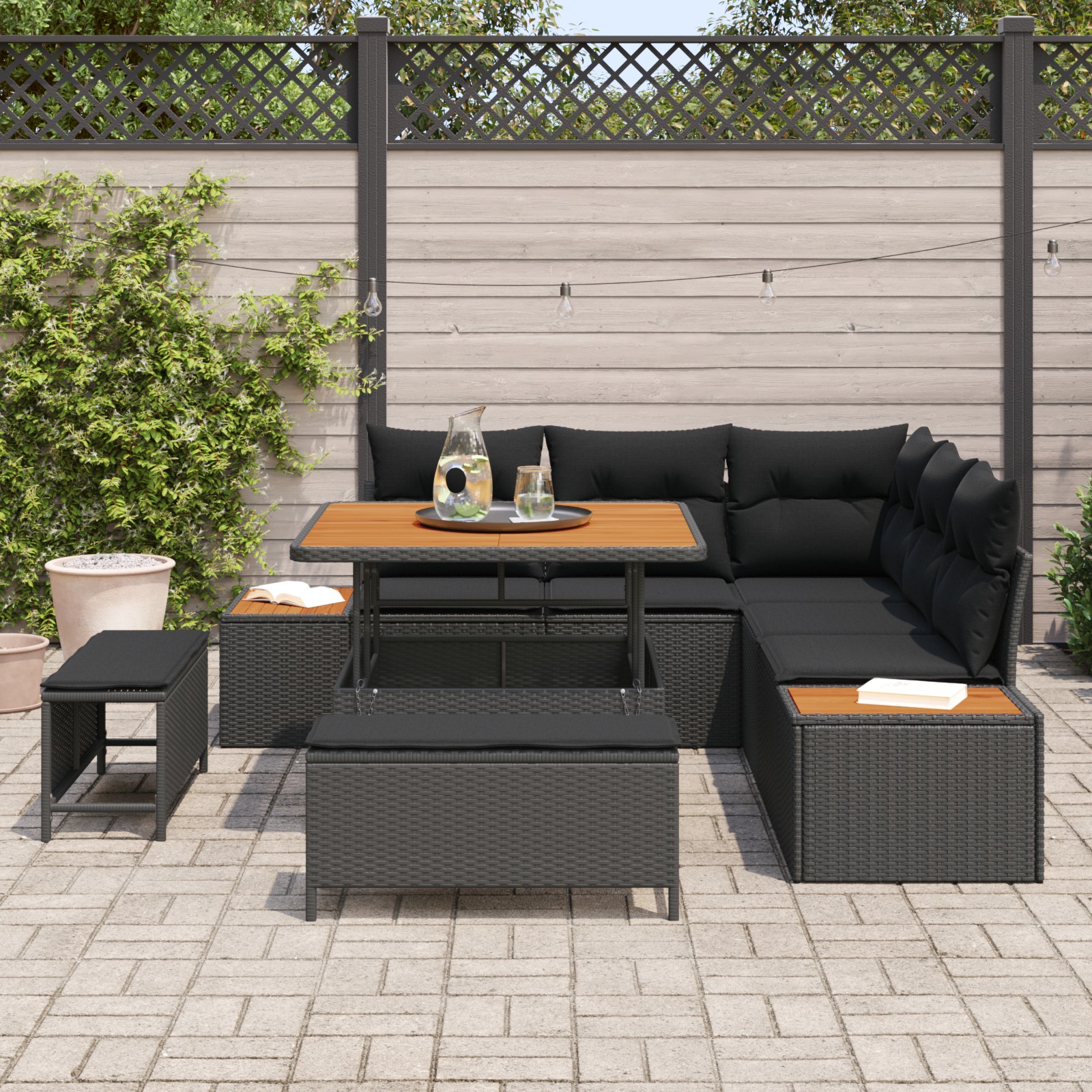 3362904 3 Set de canapele pentru grădină cu pernă 8 pcs Negru Rattan poli Set de canapele pentru grădină cu pernă 8 pcs Negru Rattan poli - imagine 3
