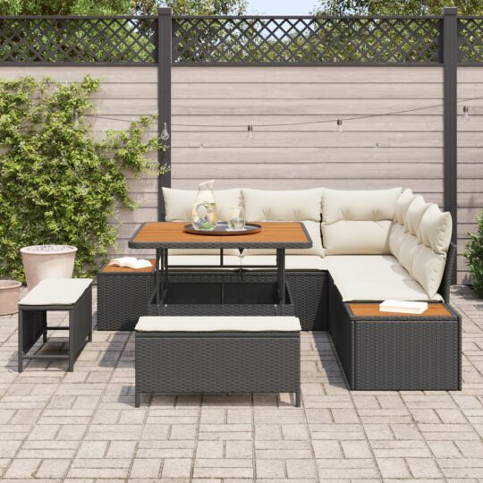3362905 3 Set de canapele pentru grădină cu pernă 8 pcs Negru Rattan poli 3362905 3