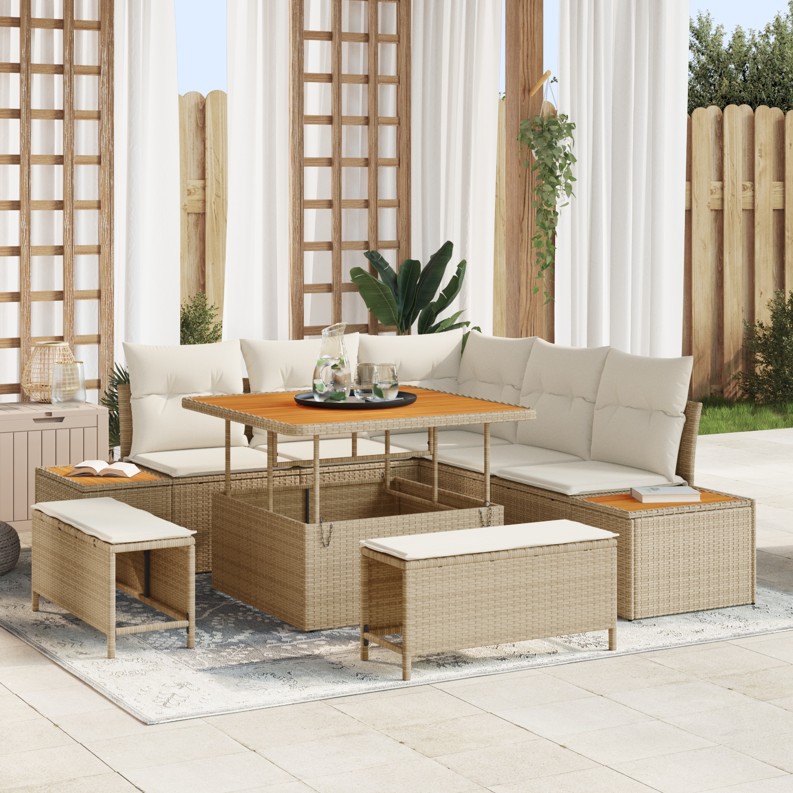 3362906 1 Set de canapele pentru grădină cu pernă 8 pcs Bej Rattan poli Set de canapele pentru grădină cu pernă 8 pcs Bej Rattan poli