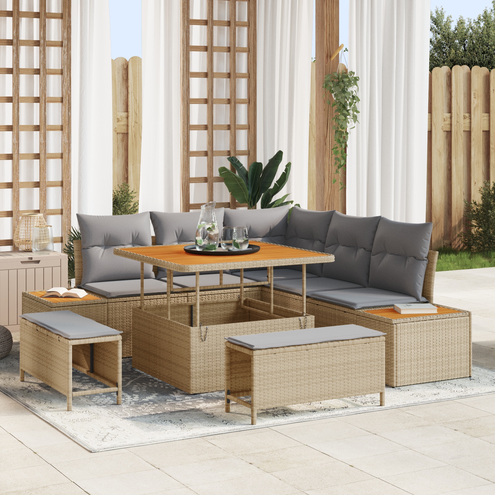 3362907 1 Set de canapele pentru grădină cu pernă 8 pcs Bej Rattan poli Set de canapele pentru grădină cu pernă 8 pcs Bej Rattan poli