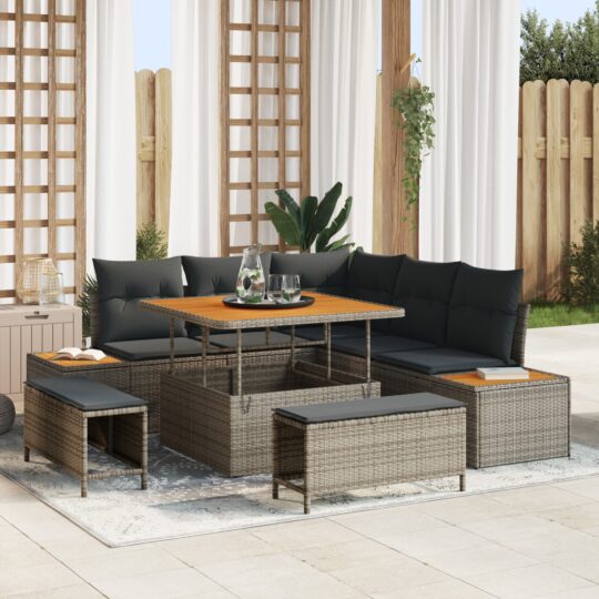 Set de canapele pentru grădină cu pernă 8 pcs Gri Rattan poli
