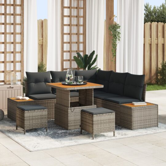 Set de canapele pentru grădină cu pernă 8 pcs Gri Rattan poli