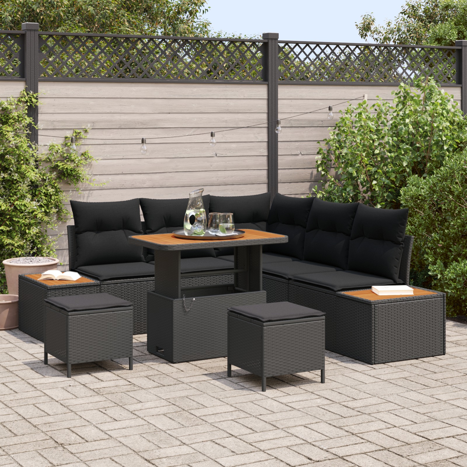 3362914 1 Set de canapele pentru grădină cu pernă 8 pcs Negru Rattan poli Set de canapele pentru grădină cu pernă 8 pcs Negru Rattan poli