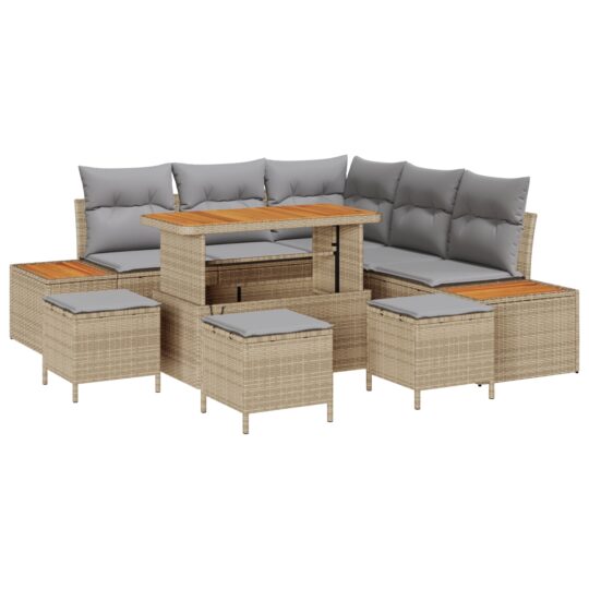 Alternative view of Set de canapele pentru grădină cu pernă 9 pcs Bej Rattan poli