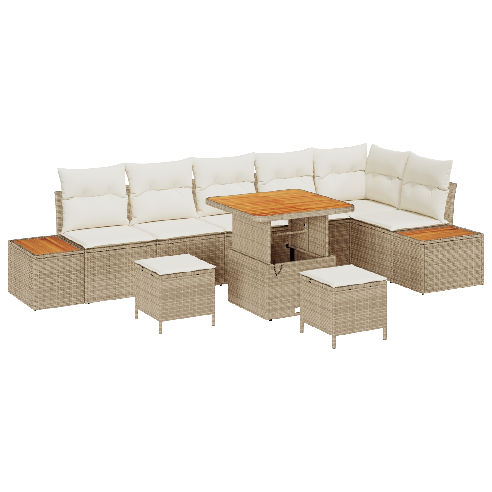 3362931 2 Set de canapele pentru grădină cu pernă 9 pcs Bej Rattan poli Set de canapele pentru grădină cu pernă 9 pcs Bej Rattan poli - imagine 2