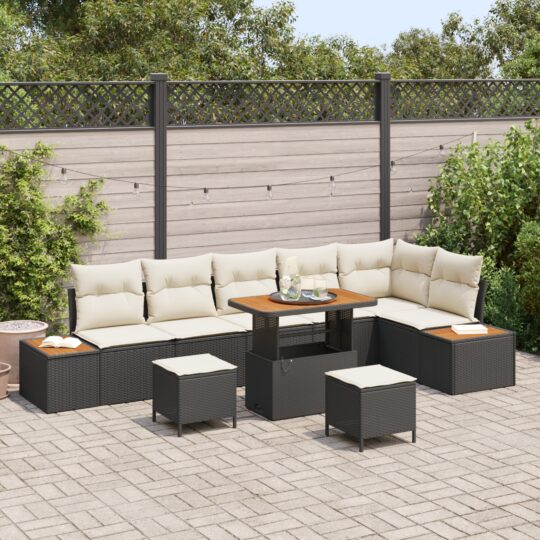 Set de canapele pentru grădină cu pernă 9 pcs Negru Rattan poli