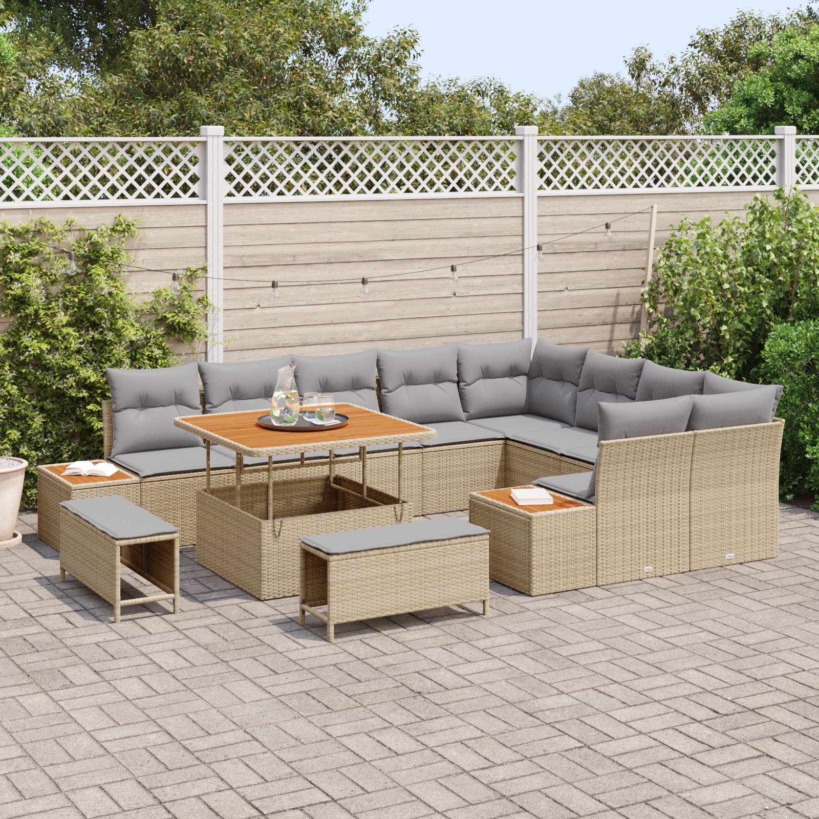 3362947 3 Set de canapele pentru grădină cu pernă 12 pcs Bej Rattan poli Set de canapele pentru grădină cu pernă 12 pcs Bej Rattan poli - imagine 3