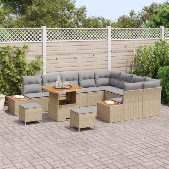 3362952 3 Set de canapele pentru grădină cu pernă 12 pcs Bej Rattan poli 3362952 3