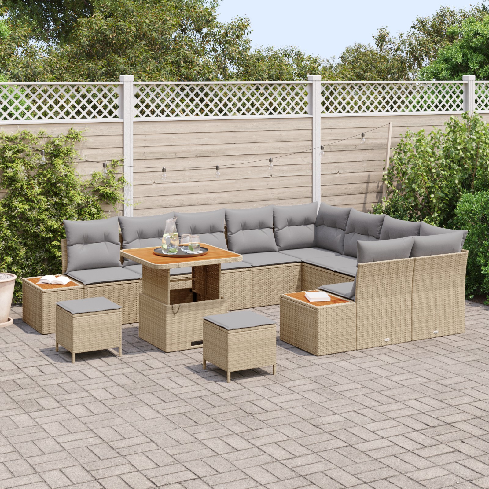 3362952 3 Set de canapele pentru grădină cu pernă 12 pcs Bej Rattan poli Set de canapele pentru grădină cu pernă 12 pcs Bej Rattan poli - imagine 3