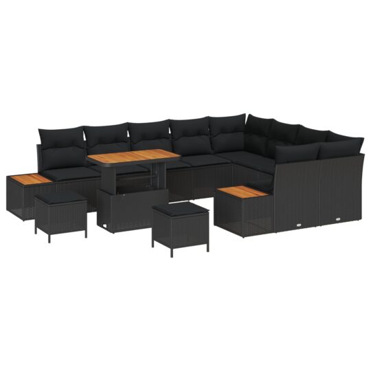 Alternative view of Set de canapele pentru grădină 12 pcs Negru Rattan poli