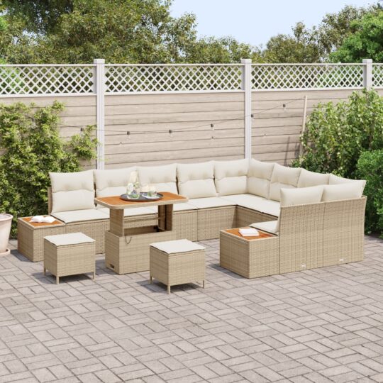 3362956 3 Set de canapele pentru grădină cu pernă 12 pcs Bej Rattan poli 3362956 3