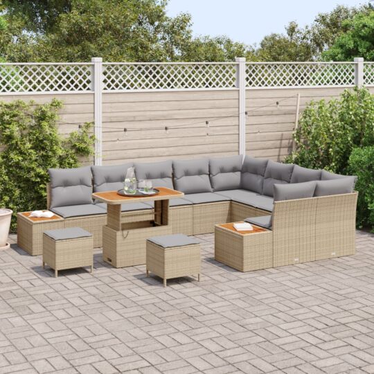 3362957 3 Set de canapele pentru grădină cu pernă 12 pcs Bej Rattan poli 3362957 3