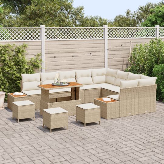 3362961 3 Set de canapele pentru grădină cu pernă 13 pcs Bej Rattan poli 3362961 3