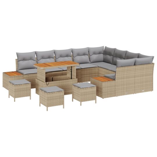 Alternative view of Set de canapele pentru grădină cu pernă 13 pcs Bej Rattan poli