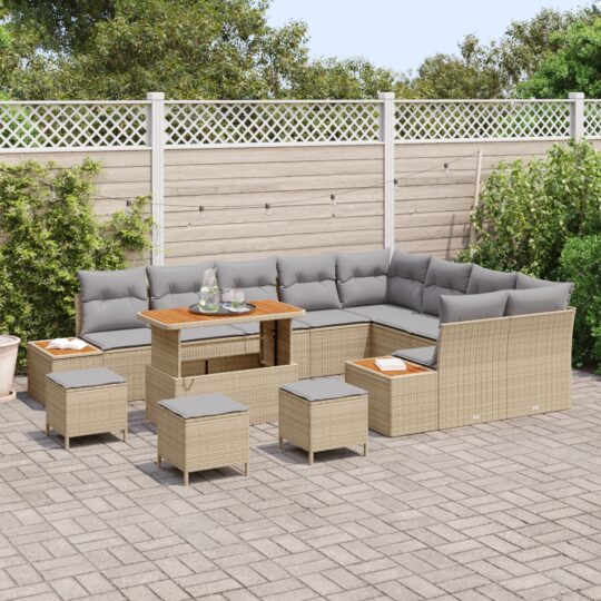 3362962 3 Set de canapele pentru grădină cu pernă 13 pcs Bej Rattan poli 3362962 3