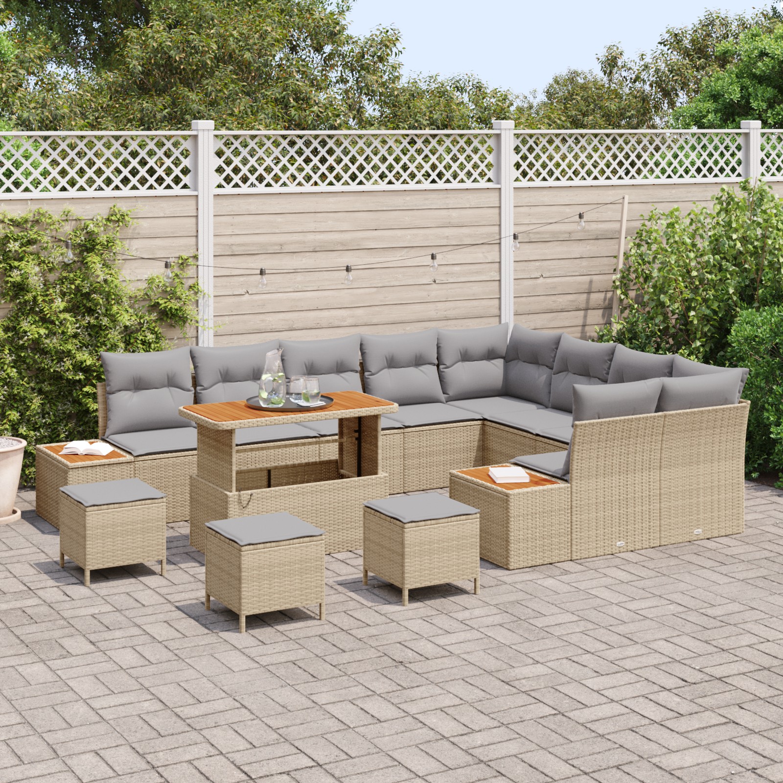 3362962 3 Set de canapele pentru grădină cu pernă 13 pcs Bej Rattan poli Set de canapele pentru grădină cu pernă 13 pcs Bej Rattan poli - imagine 3