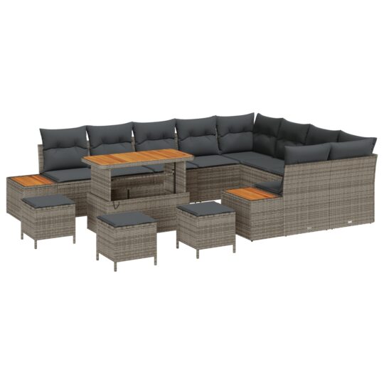 Alternative view of Set de canapele pentru grădină cu pernă 13 pcs Gri Rattan poli