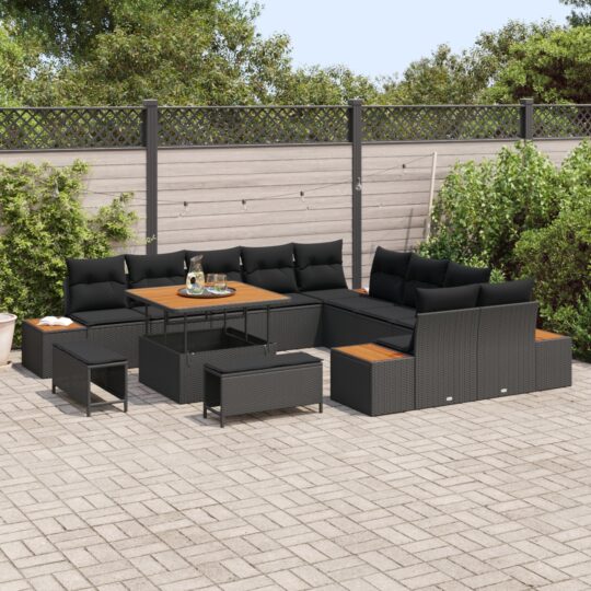 3362964 3 Set de canapele pentru grădină 13 pcs Negru Rattan poli 3362964 3