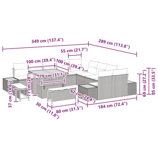 3362968 12 Set de canapele pentru grădină cu pernă 13 pcs Gri Rattan poli 3362968 12