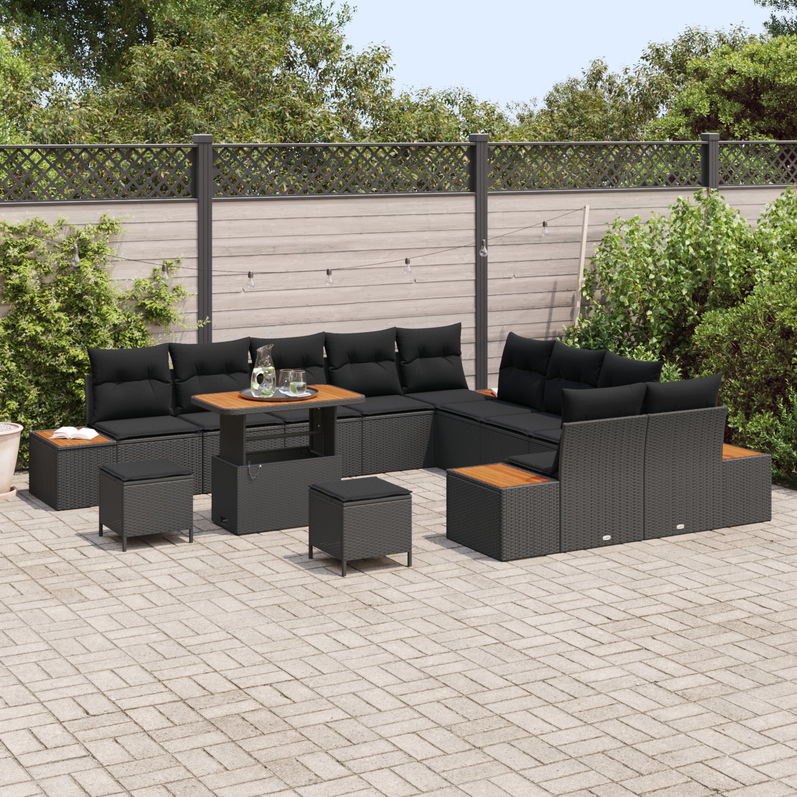 3362974 3 Set de canapele pentru grădină 13 pcs Negru Rattan poli Set de canapele pentru grădină 13 pcs Negru Rattan poli - imagine 3