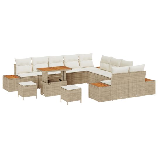 Alternative view of Set de canapele pentru grădină cu pernă 13 pcs Bej Rattan poli
