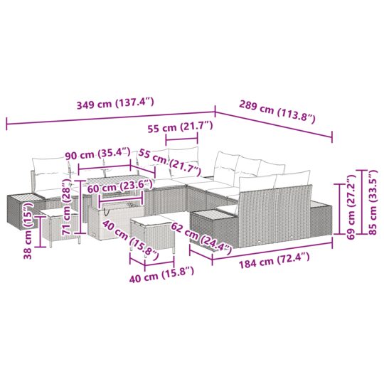 3362977 12 Set de canapele pentru grădină cu pernă 13 pcs Bej Rattan poli 3362977 12