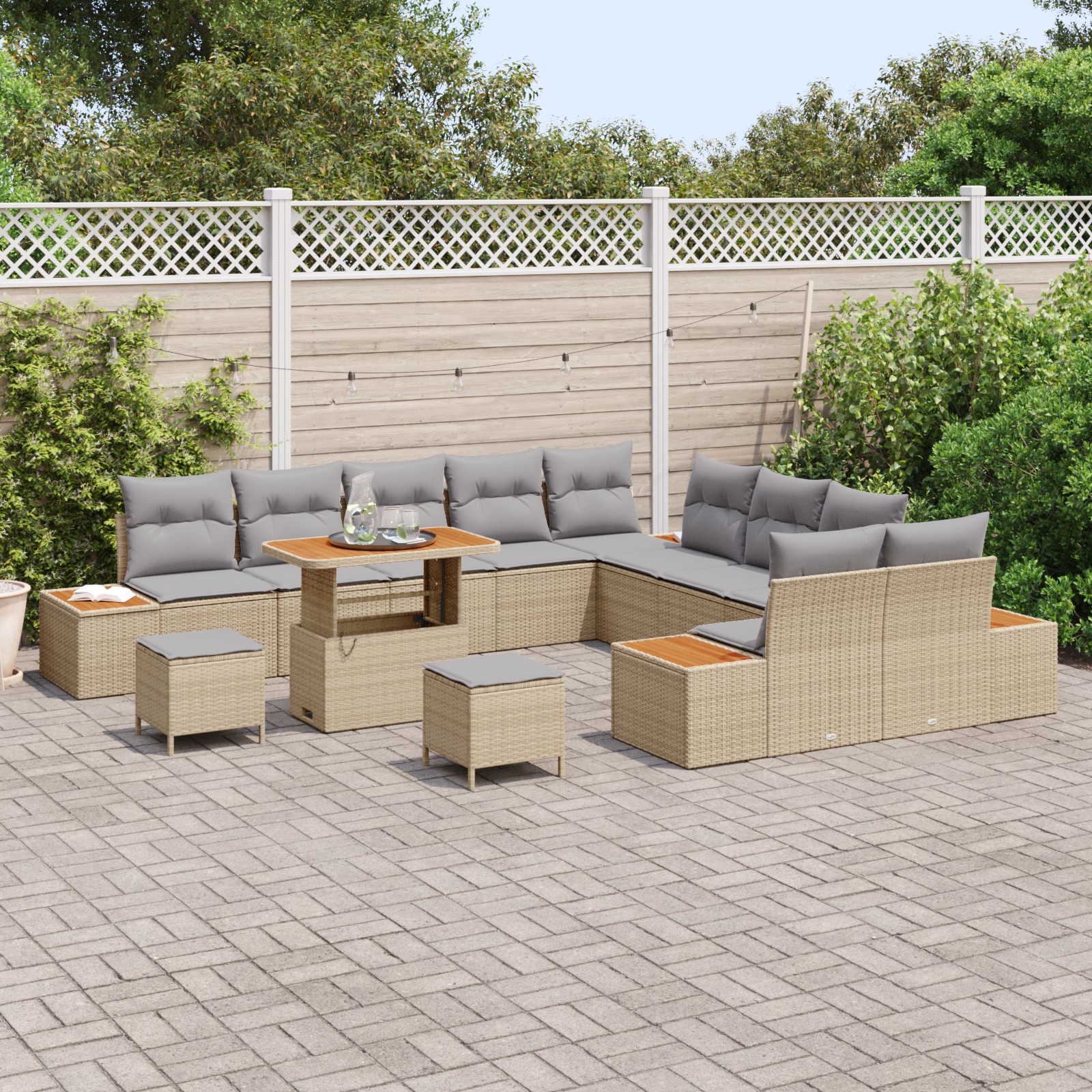 3362977 3 Set de canapele pentru grădină cu pernă 13 pcs Bej Rattan poli Set de canapele pentru grădină cu pernă 13 pcs Bej Rattan poli - imagine 3