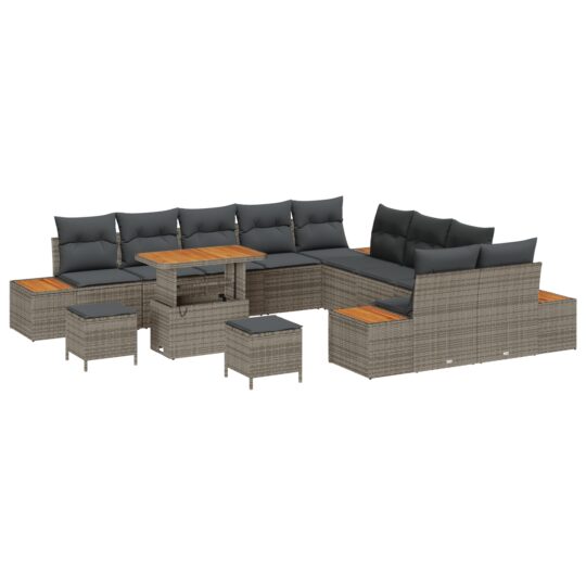 Alternative view of Set de canapele pentru grădină cu pernă 13 pcs Gri Rattan poli