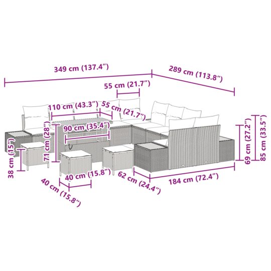 3362981 12 Set de canapele pentru grădină cu pernă 14 pcs Bej Rattan poli 3362981 12