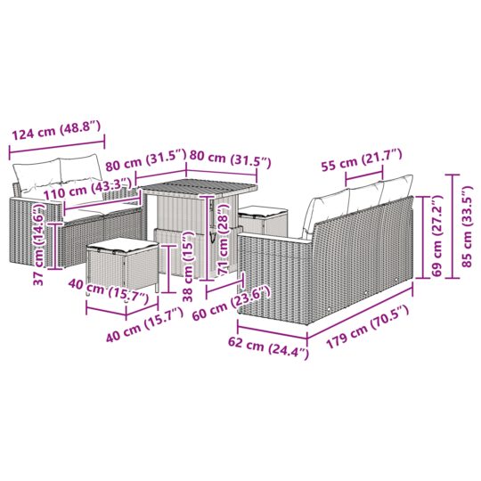 3362984 12 Set de canapele pentru grădină cu pernă 8 pcs Negru Rattan poli 3362984 12