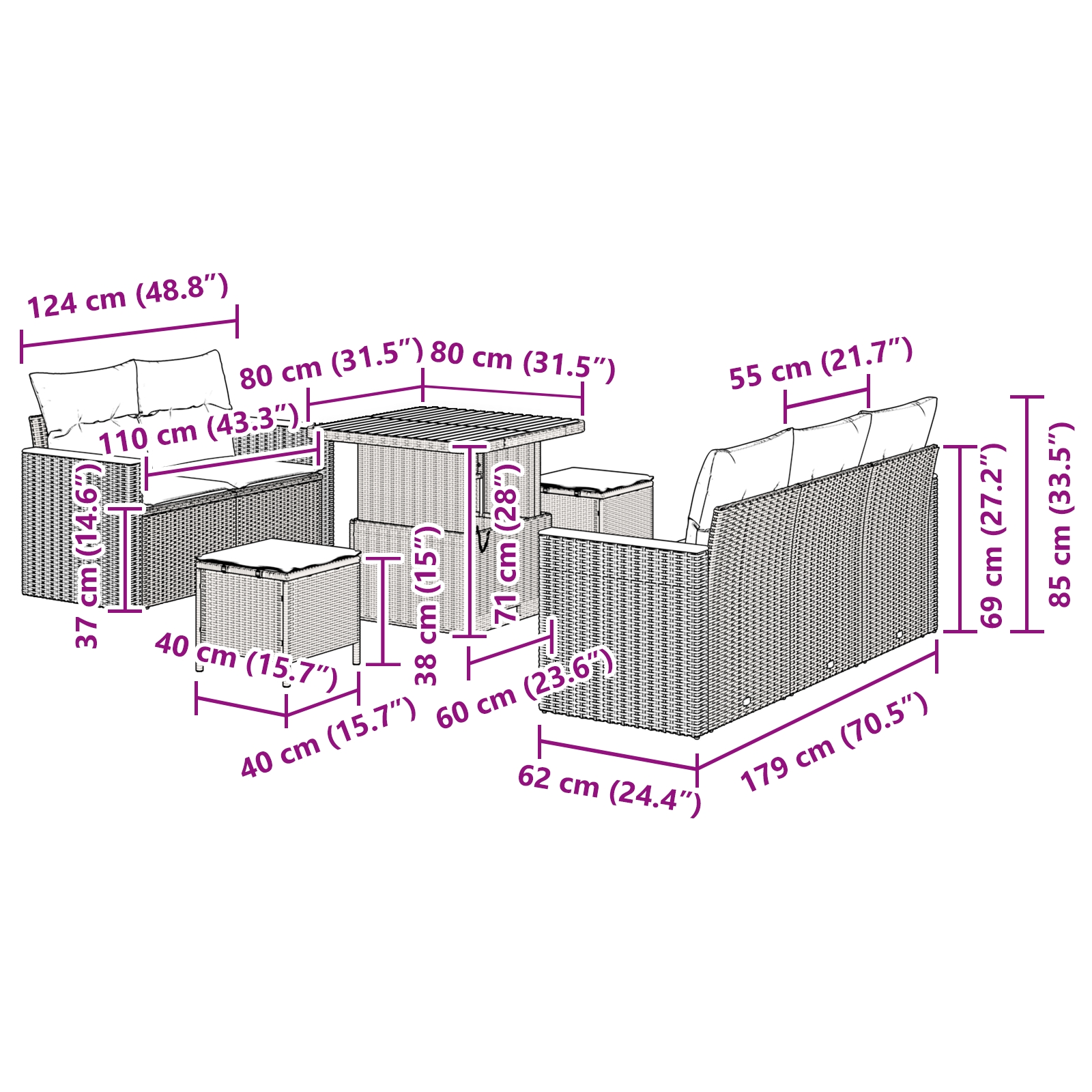 3362985 12 Set de canapele pentru grădină cu pernă 8 pcs Negru Rattan poli Set de canapele pentru grădină cu pernă 8 pcs Negru Rattan poli - imagine 12