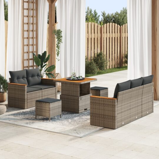 Set de canapele pentru grădină cu pernă 8 pcs Gri Rattan poli