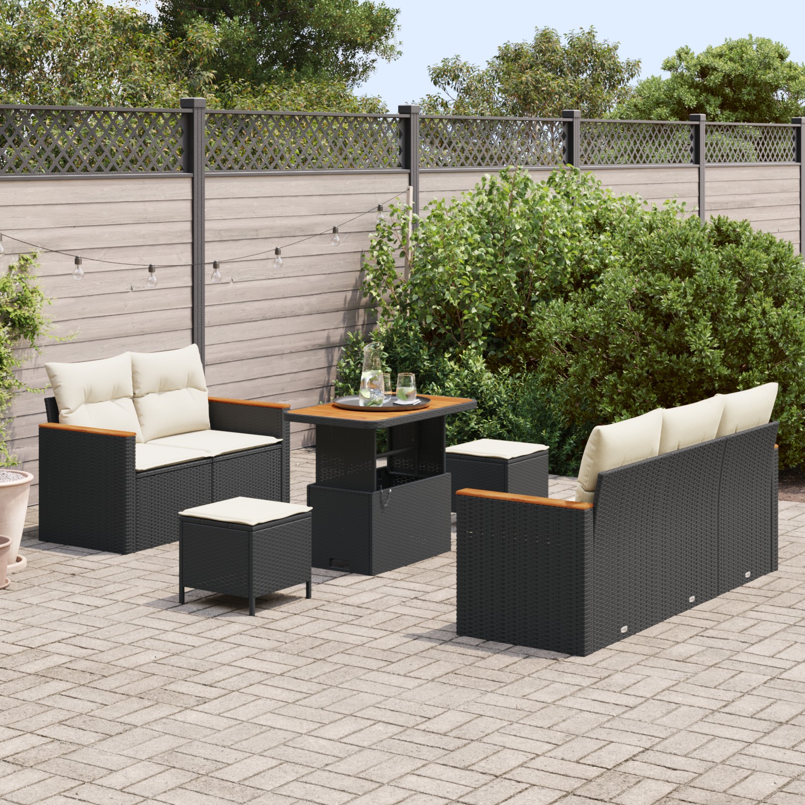 3362990 3 Set de canapele pentru grădină cu pernă 8 pcs Negru Rattan poli Set de canapele pentru grădină cu pernă 8 pcs Negru Rattan poli - imagine 3