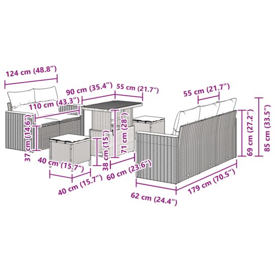 3362992 12 Set de canapele pentru grădină cu pernă 8 pcs Bej Rattan poli 3362992 12